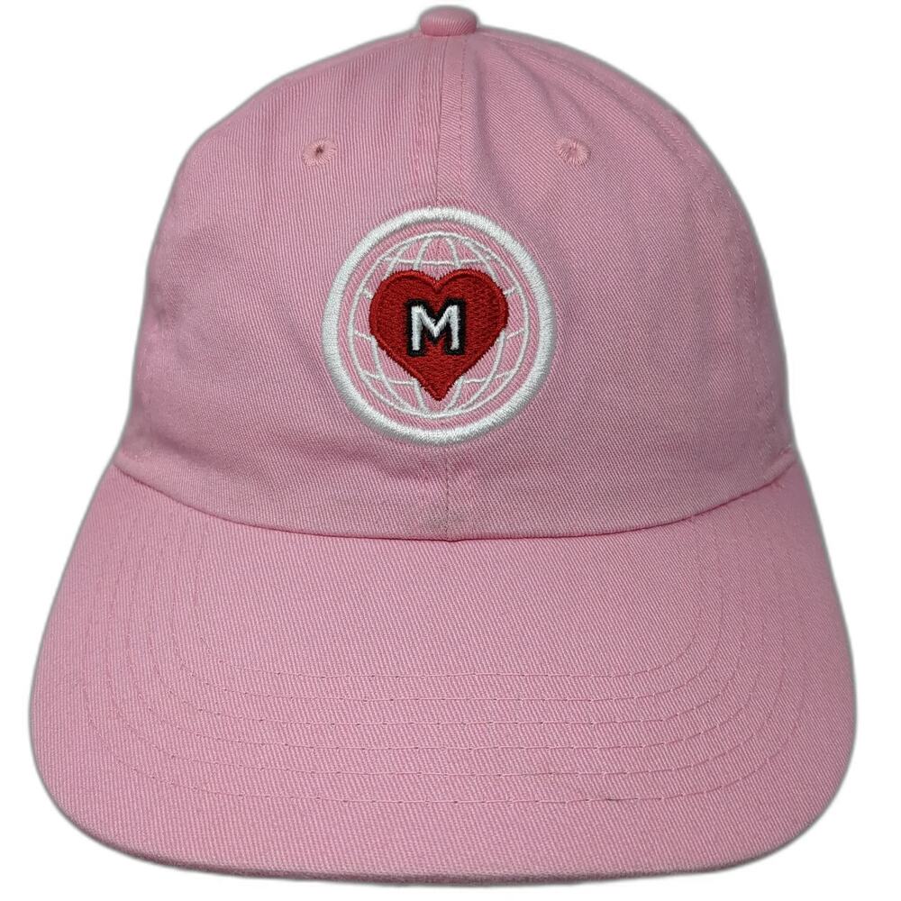 Newhattan Baseball Cap Pink One Size Red Heart Globe Logo Adjustable Twill Hat
